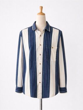 Faded Glory Vertical Stripe Button-Down Shirt in Blue & Cream